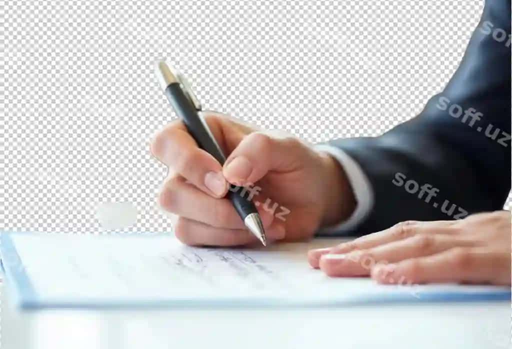 Men varaqga ruchkadan yozyapti. | Man is writing piece paper with pen