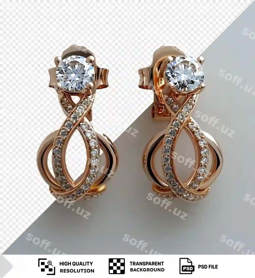 Psd shaffof fonda oq devorga olmosli sirg'alar | Psd transparent background pairs earrings with diamonds white wall