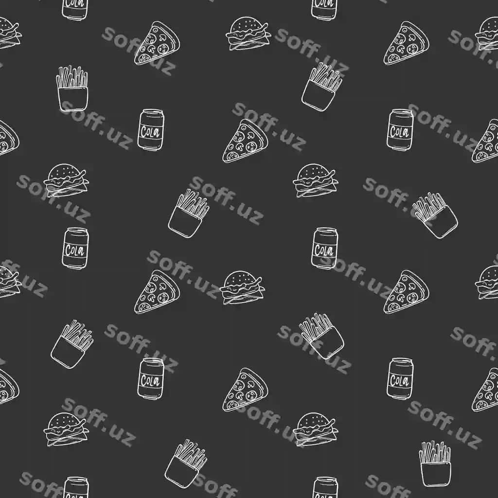 Uzilmaslik naqshli fon pitsa, kola, qovurilgan kartoshka, sandvich | Seamless pattern background with pizza cola fried potatoes sandwich