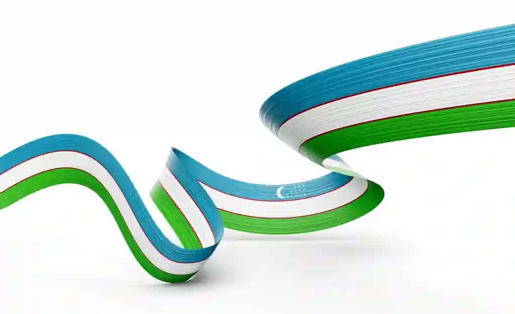 O'zbekistonning 3D bayrog'i 3D to'lqinli yaltiroq O'zbekiston lentasi izolyatsiya qilingan oq fon 3D illyustratsiyasi | 3d flag uzbekistan 3d wavy shiny uzbekistan ribbon isolated white background 3d illustration