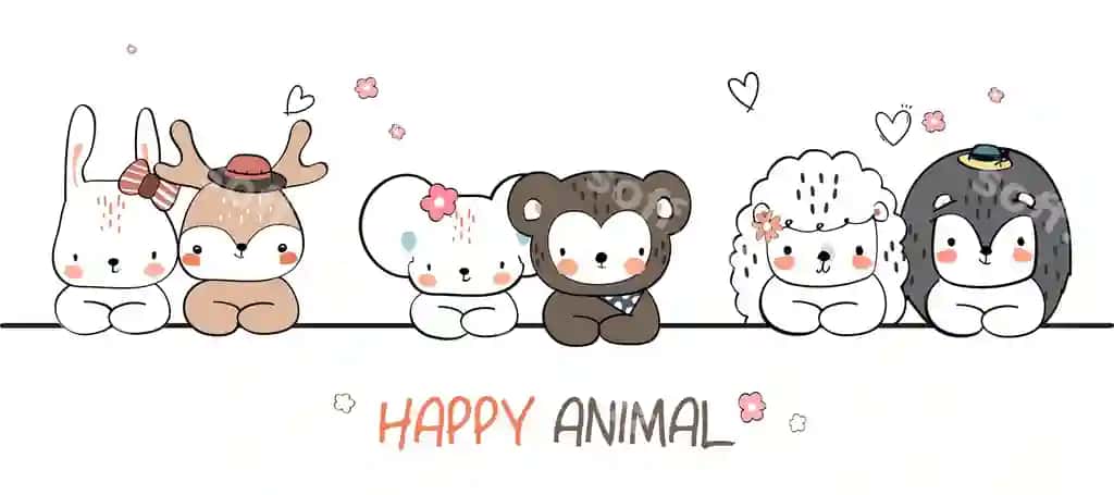 Yoqimli qo'lda chizilgan yovvoyi hayvonlar oilasi bilan tabriklash multfilmi doodle devor qog'ozi | Cute hand drawing wild animal family greeting cartoon doodle wallpaper