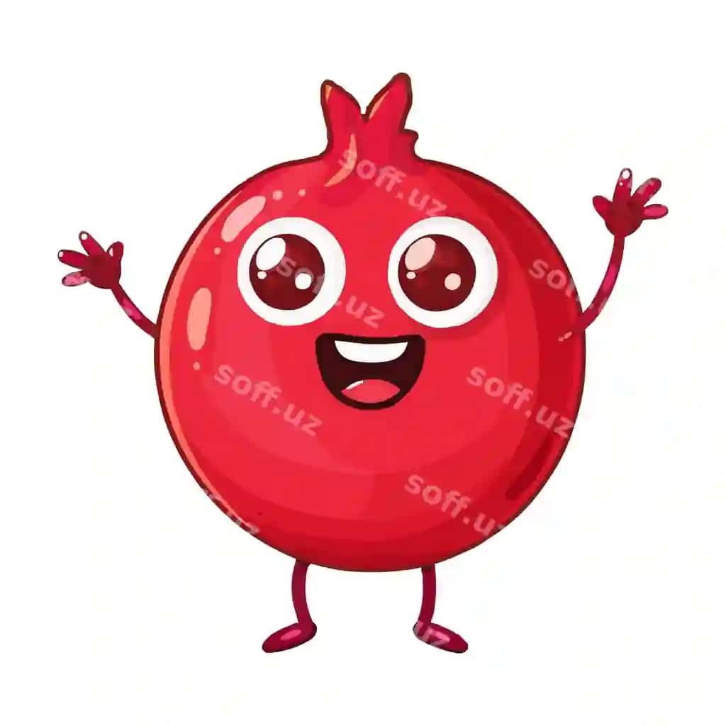 Qo'l oyoqlari oq fon bilan baxtli anor multfilm qahramoni | Happy pomegranate cartoon character with arms legs white background