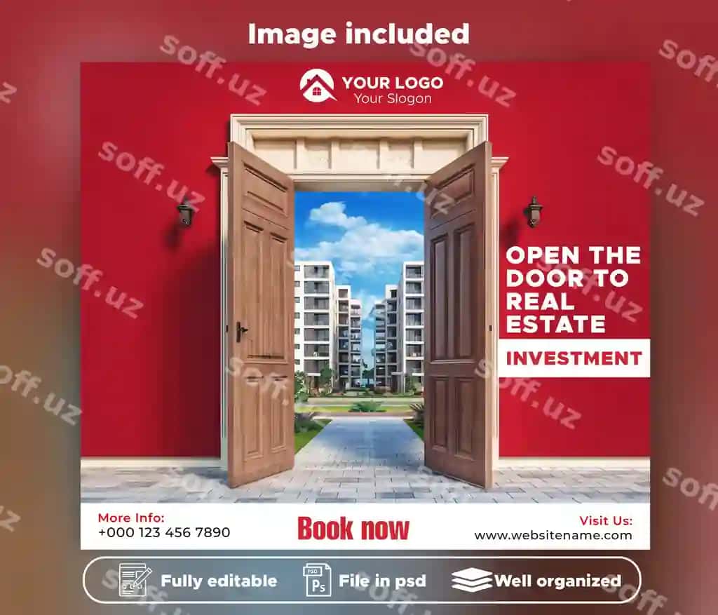 Ko'chmas mulk uyi ijtimoiy media post kvadrat banner shabloni | Real estate house social media post square banner template