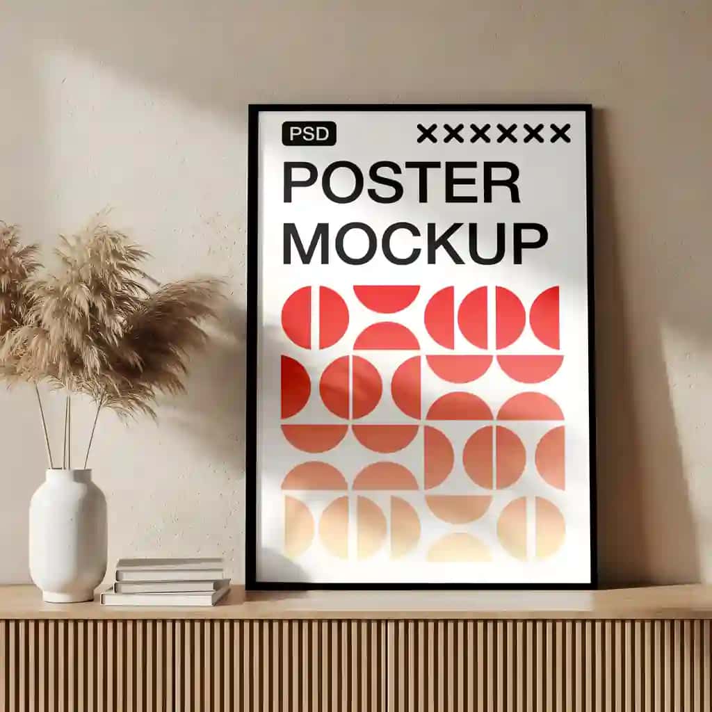 Pampas o'ti kitoblari bilan zamonaviy ramkali plakat maketi | Modern framed poster mockup with pampas grass books