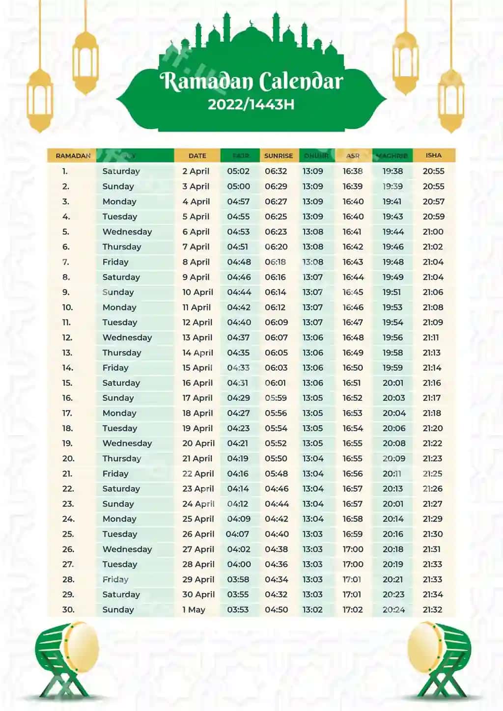 Ramazon kalendar shabloni | Ramadan calendar template