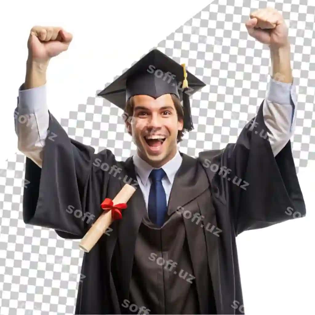 Bitiruvchi ayol g'olibga ishora qilib, kundalik kiyimlar formasini ko'rsatmoqda | Graduate woman showing winner gesture casual clothes uniform looking