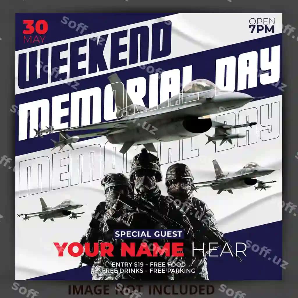 Xotira kuni ijtimoiy tarmoqlar posti flyer shabloni | Memorial day social media post flyer template