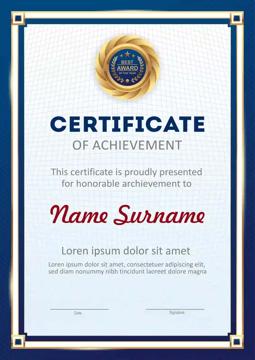 Vektorli ko'k oltin sertifikat shabloni | Vector blue gold certificate template