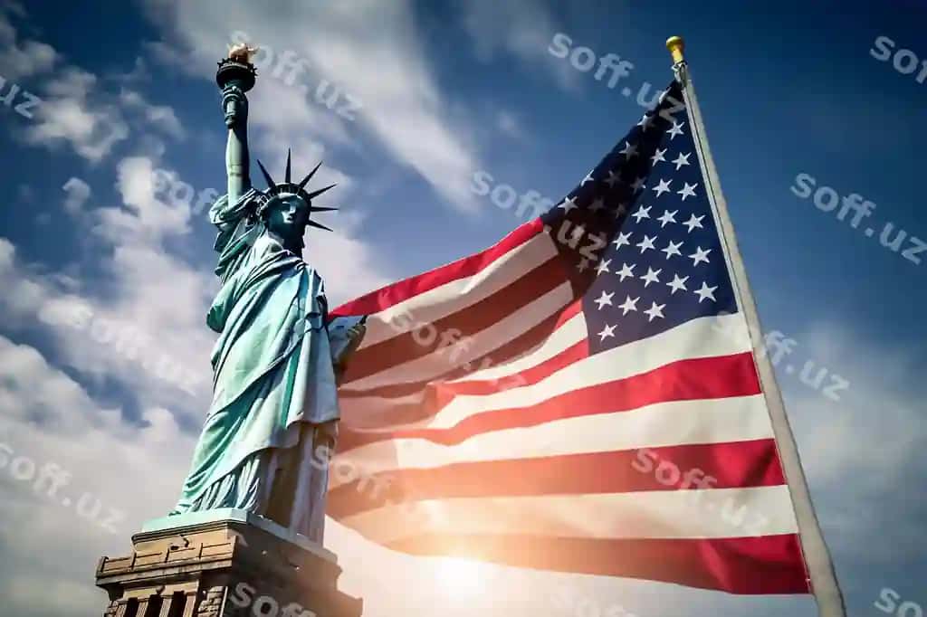Statuya Liberty bayroqi shamol bilan qilqillamoqda | Flag statue liberty is waving wind