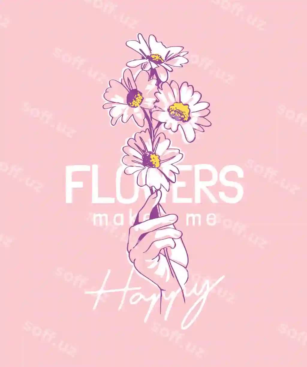 Gullar slogani qolq tutgan gullar chiziq san'ati vektor illustratsiyasi | Flowers slogan with hand holding flowers line art vector illustration