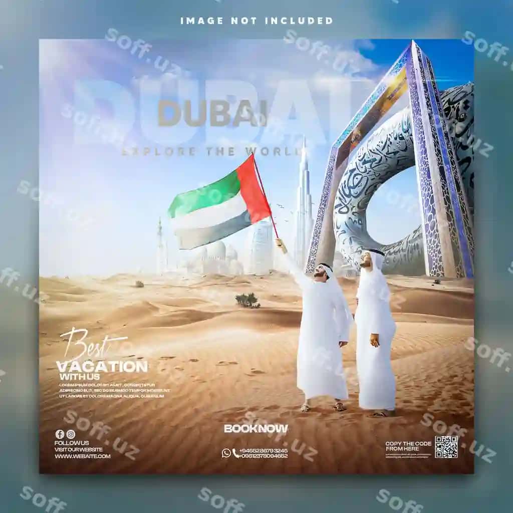 Dubay sayohati ijtimoiy tarmoq post shabloni | Travel dubai social media post template