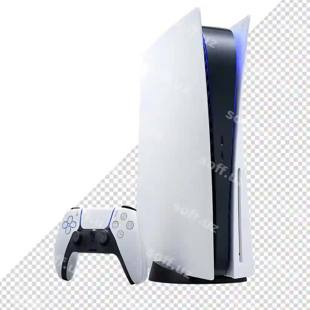 Png tasviri sony ps5 qora oq o'yin konsoli 1x simsiz boshqaruvchi bilan | Png image sony ps5 black white gaming console with 1x wireless controller
