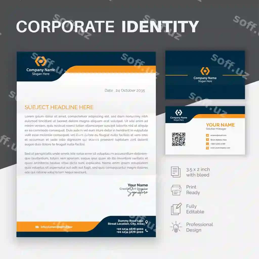 Korporat identifikatsiya xat yorliq biznes karta shabloni | Corporate identity letterhead business card template