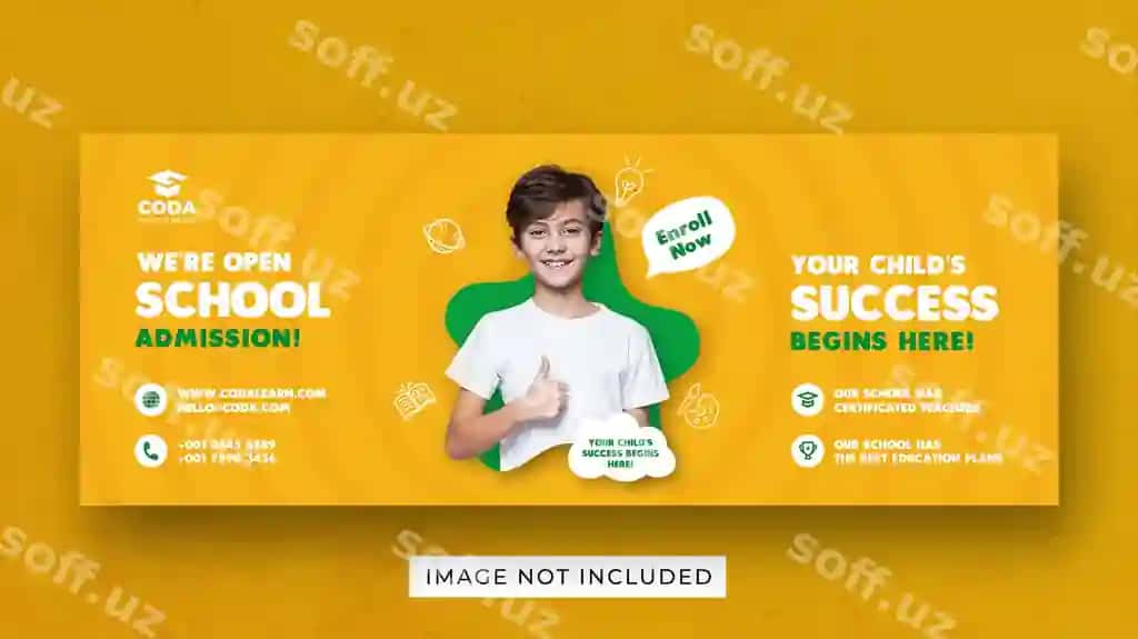 Banner shablon orqa maktab qabuli sotsial media | Banner template back school admission social media