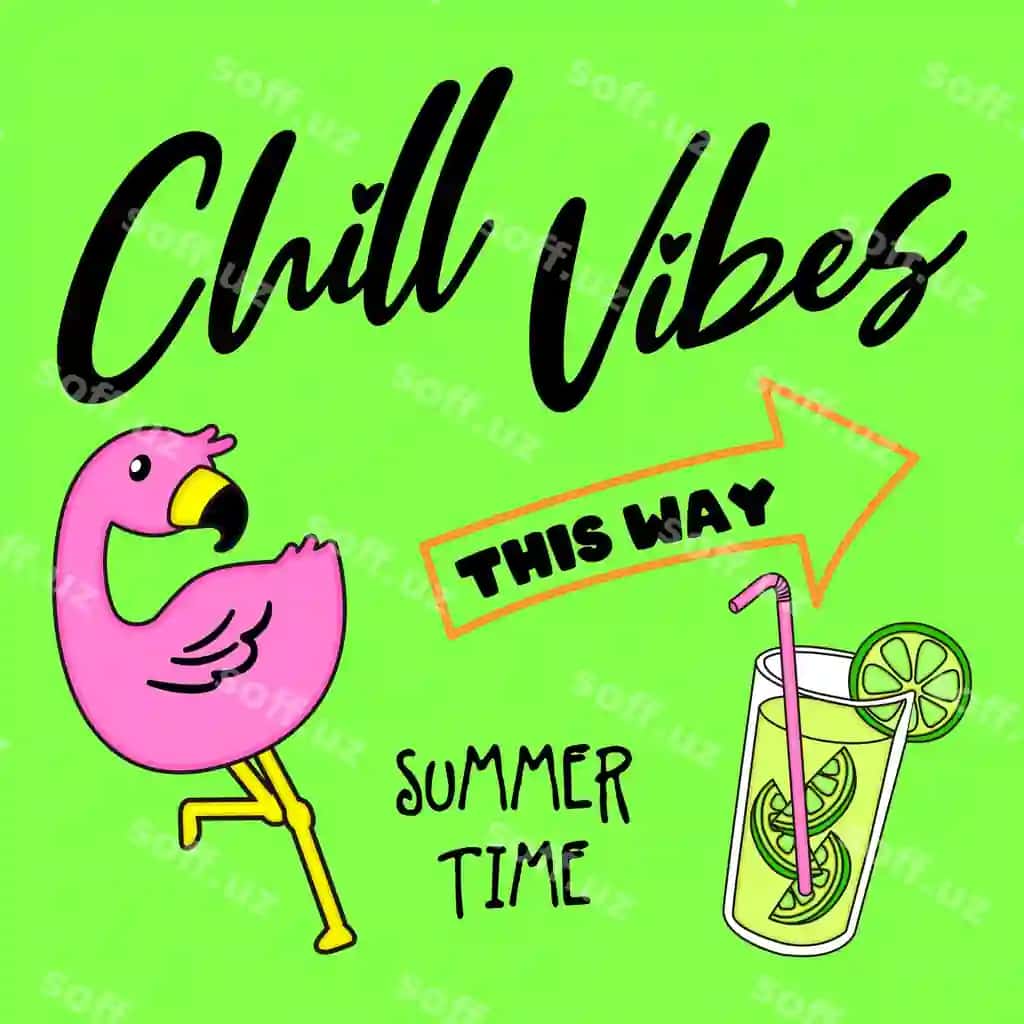 Chill vibees yoz flamingo ichimlik print | Chill vibees summer flamingo drink print