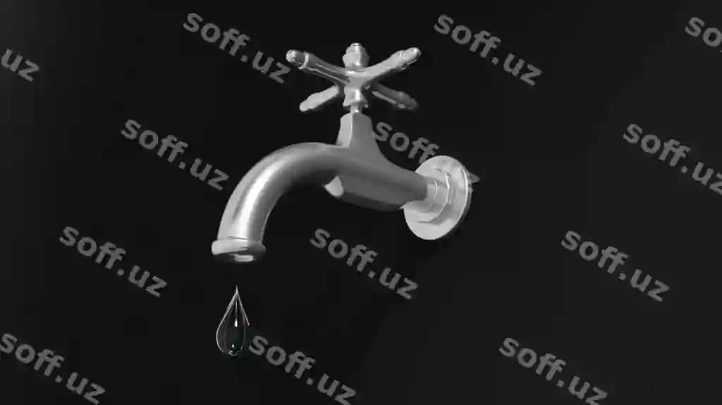 3d bo'sh suv mushtagi qora fonda ajraltirilgan | 3d leaky water tap isolated black background