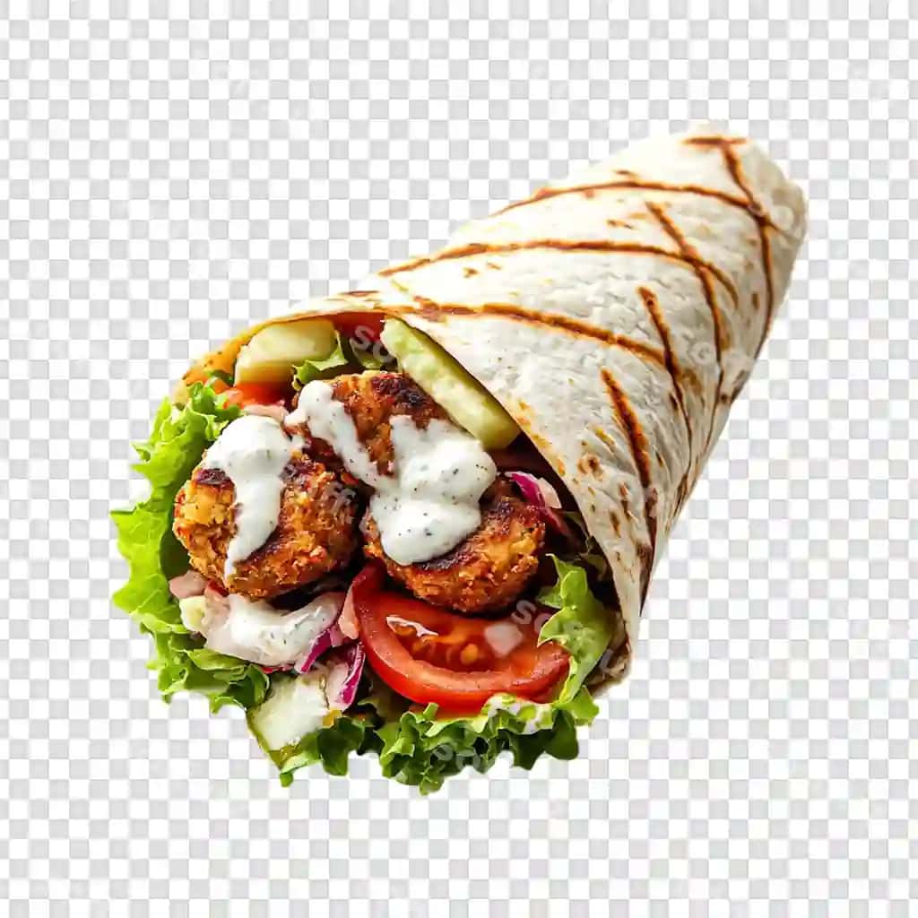 Mazali tovuq shawarma wrap ajraltirilgan shaffof fonda | Tasty chicken shawarma wrap isolated transparent background