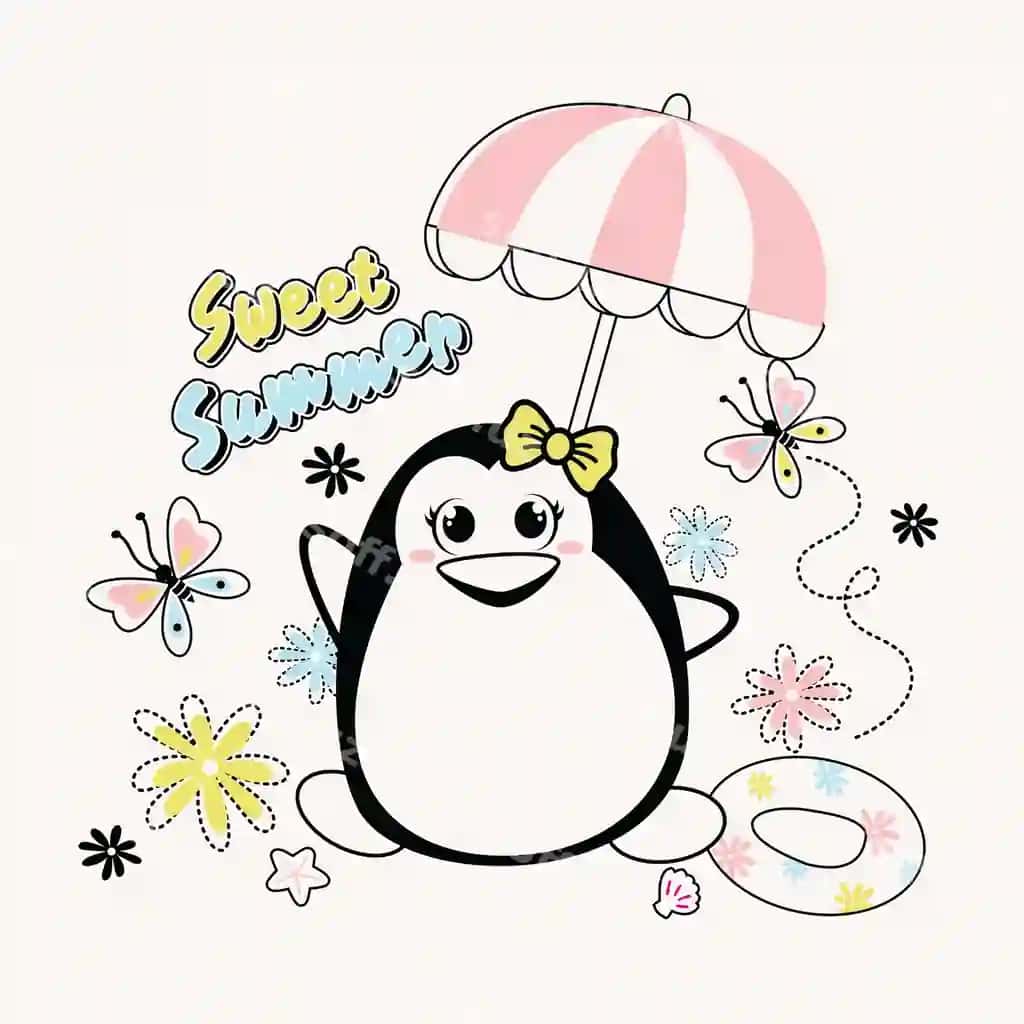 Pinguinlar chiroylı plyazhda vektor karykatura illustratsiyasida oynaydi | Penguins play beautiful beach vector cartoon illustration