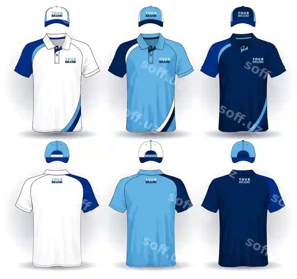 Komplekt bir xil shablon polo rubokalari va shapkalar | Set uniform template polo shirts caps