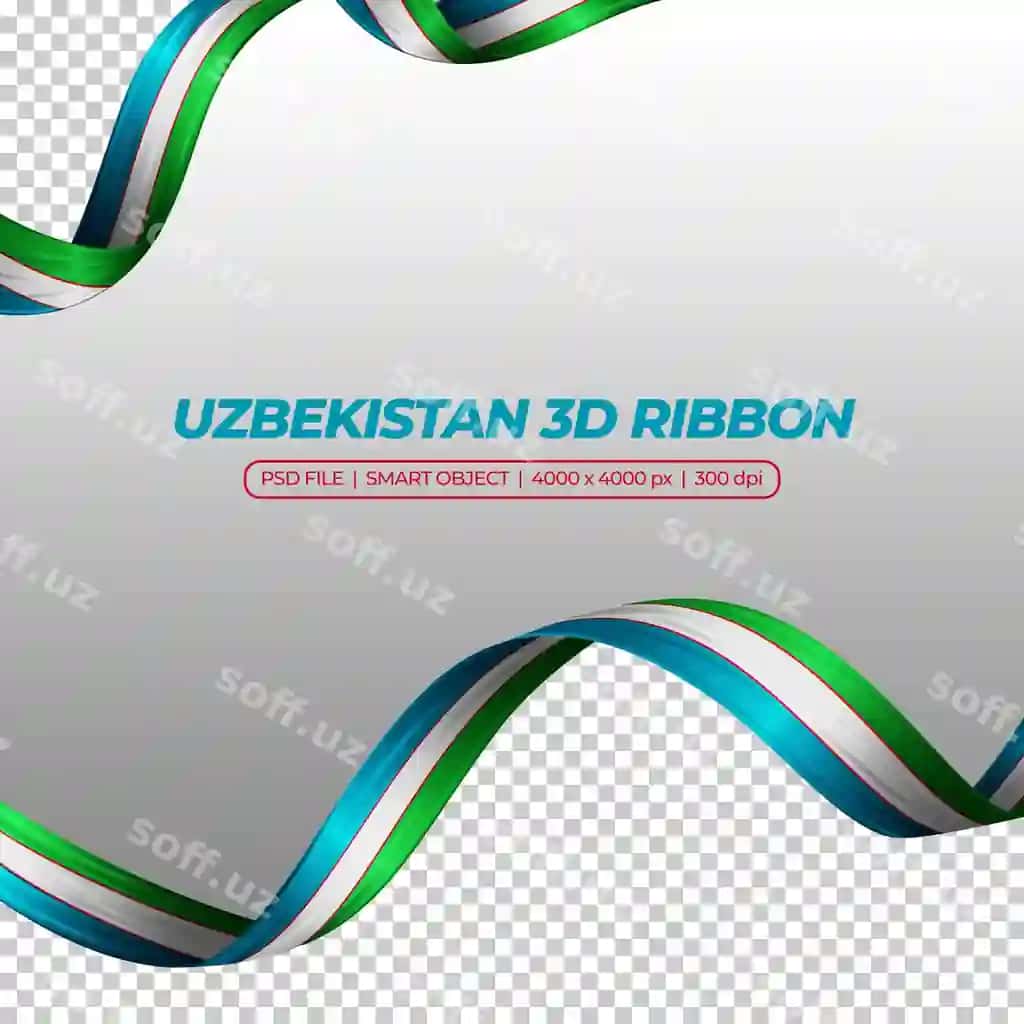 O'zbekiston bayrog'i rangli 3d tasma | Ribbon with uzbekistan flag color 3d
