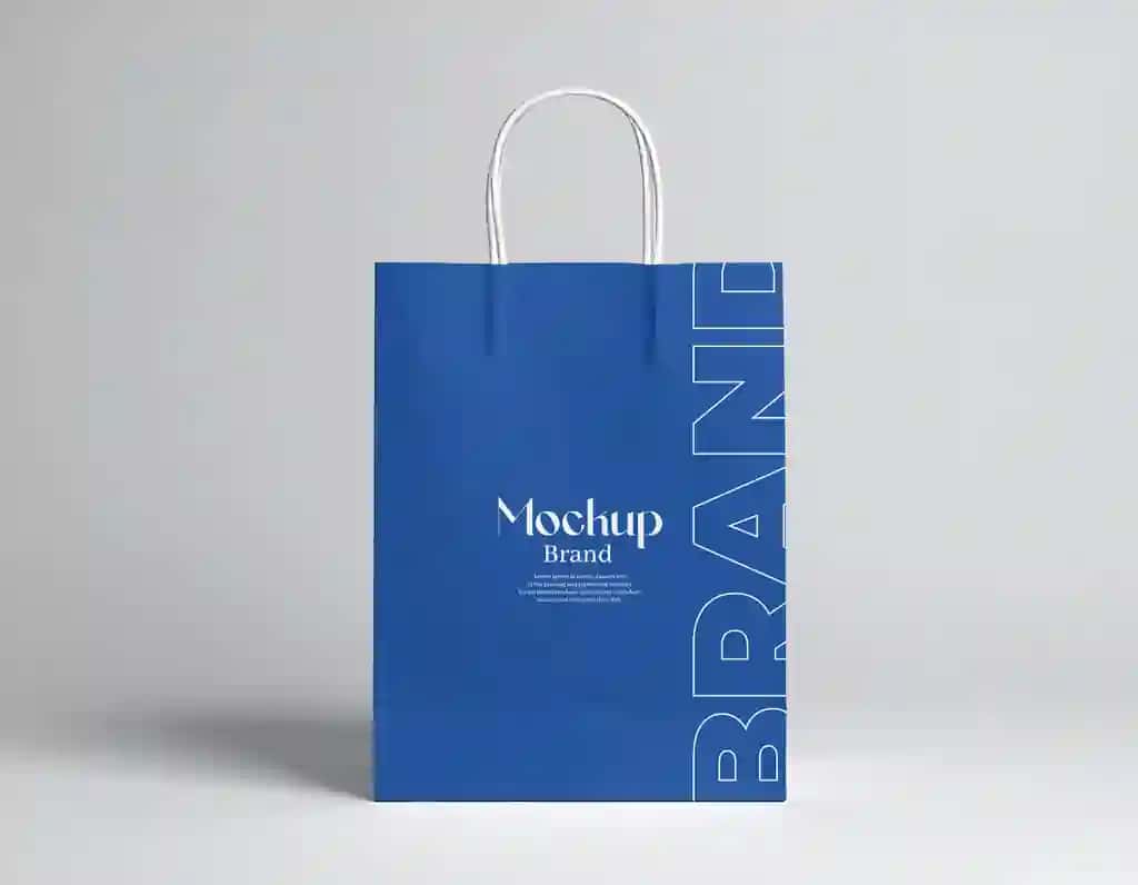 Haqiqiy qog'oz xarid qilish paketining maketi brendingli qadoqlash dizayni | Realistic paper shopping bag mockup branding packaging design