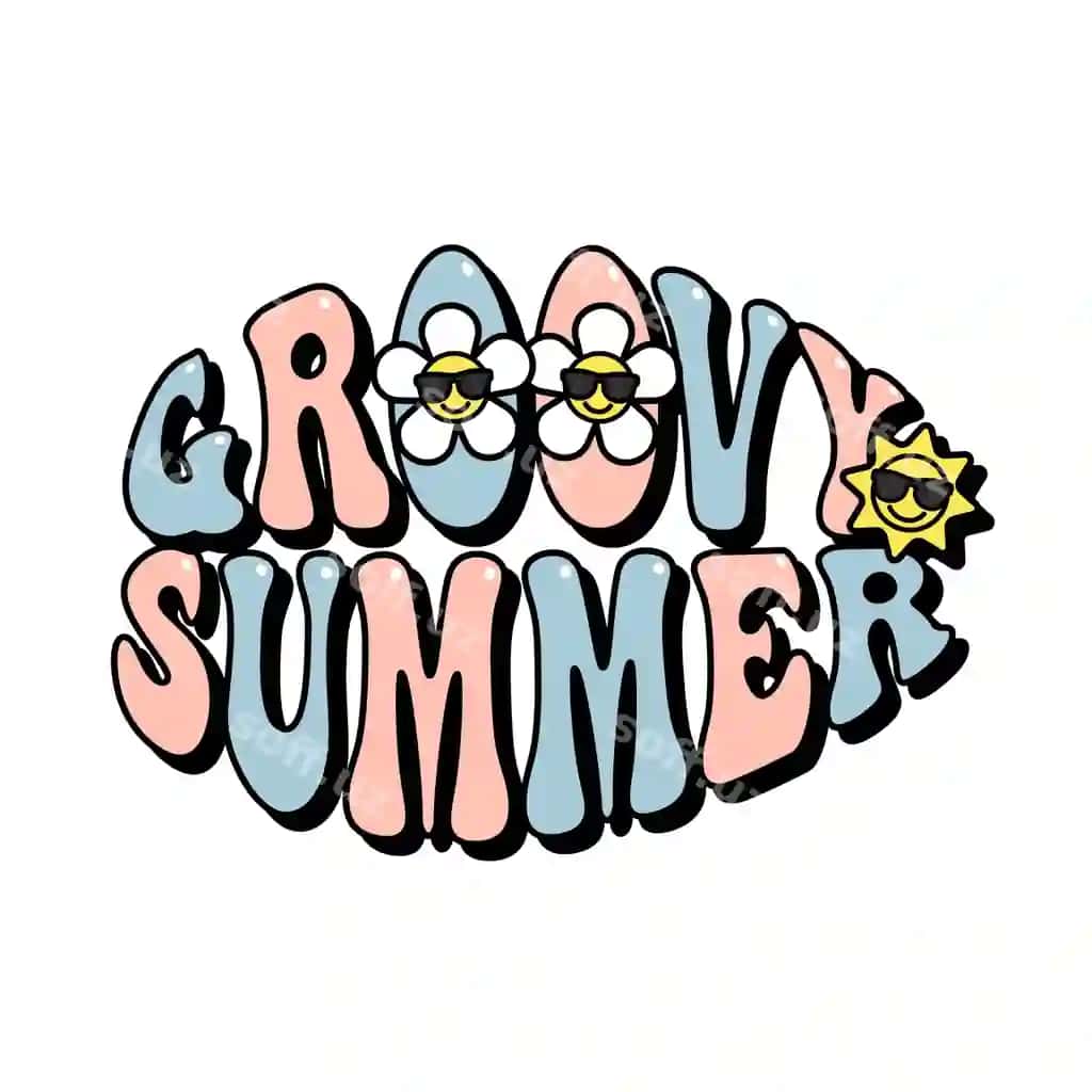 Grooviy yoz matni chamomile gul va quyosh stiker, grooviy estetika | Groovy summer text with daisy flower sun sticker groovy aesthetic