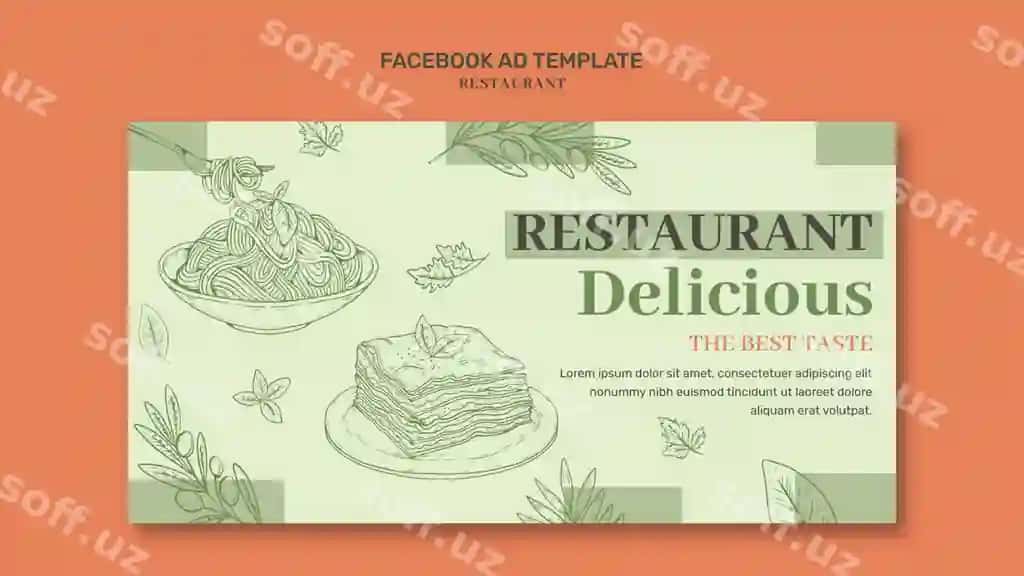 Qo'lda chizilgan restoran ochilishi facebook shabloni | Hand drawn restaurant opening facebook template