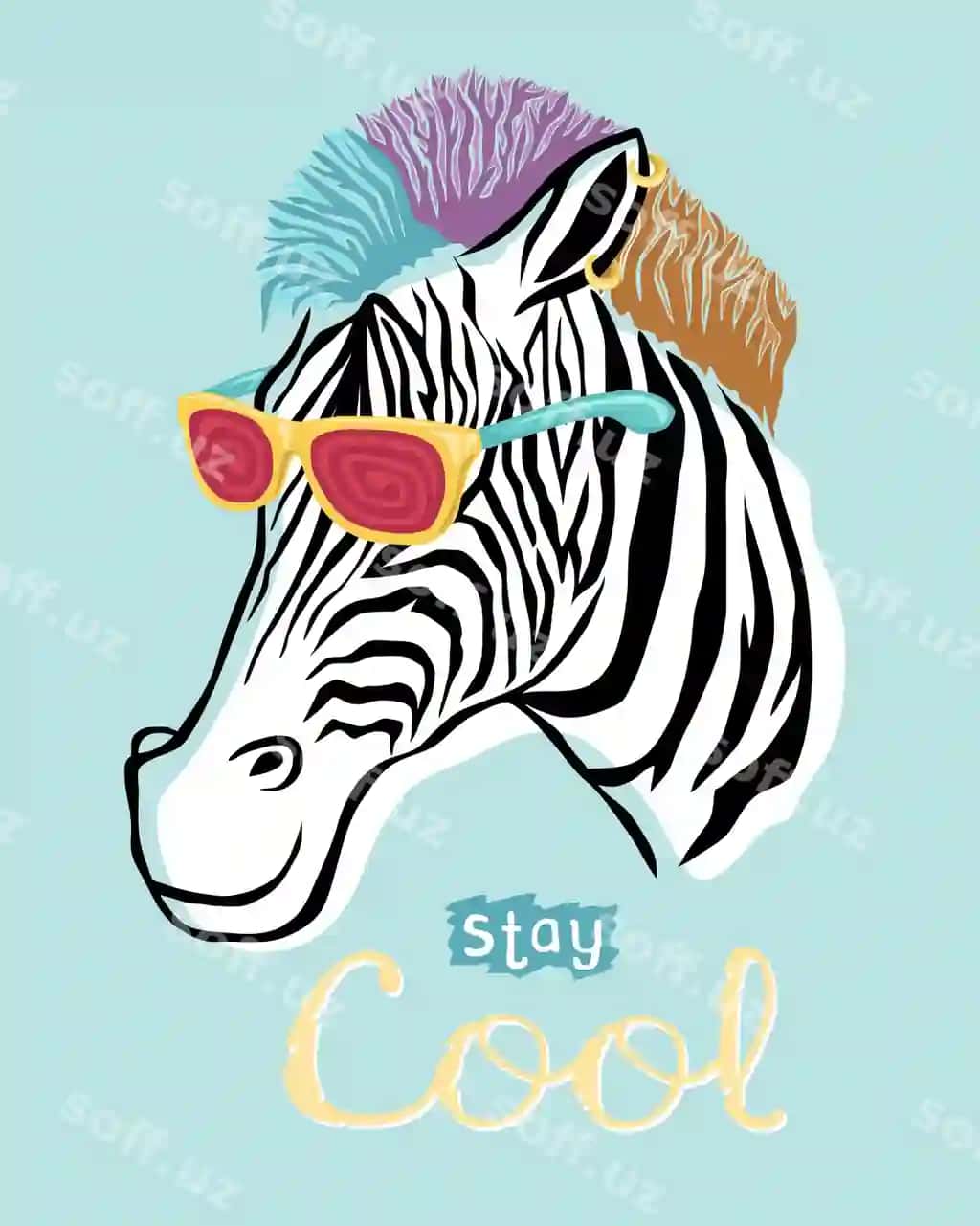 Qo'lda chizilgan ajoyib zebra multfilmi va sochlari rangli ko'zoynaklar | Hand drawn cool zebra cartoon with hair colorful glasses