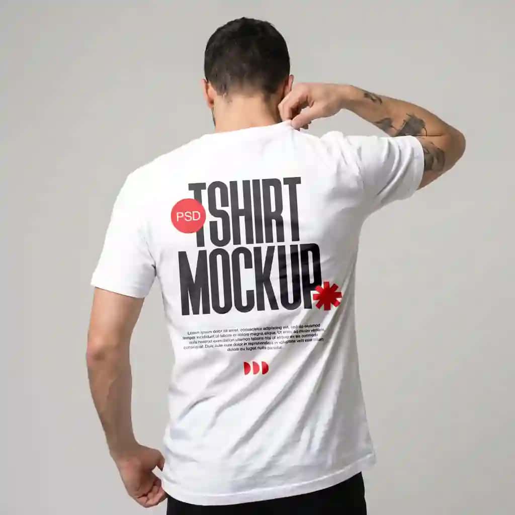 Mayka maketi erkak modelining orqa ko'rinishi | Tshirt mockup male model back view