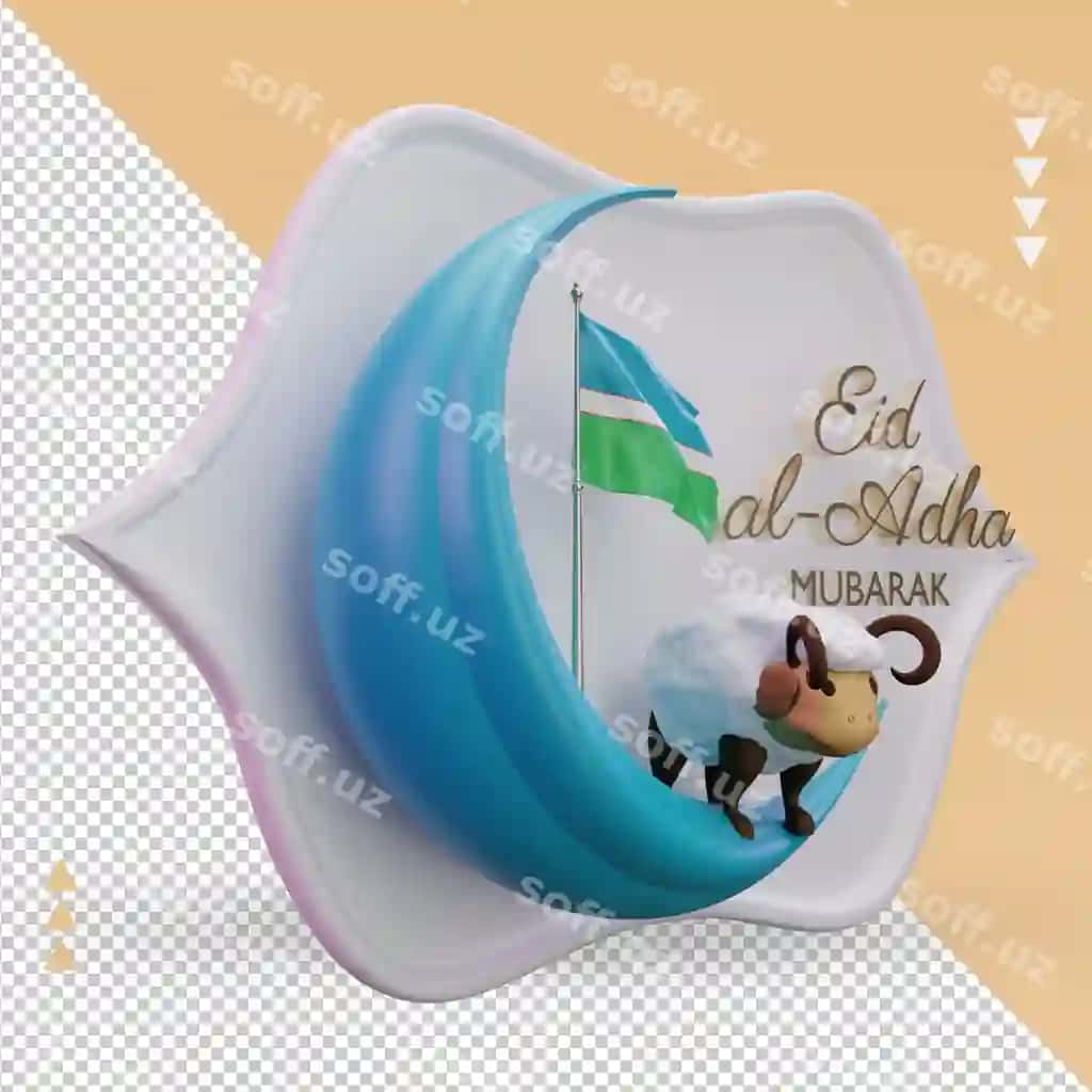 3D Qurbon hayiti Oʻzbekiston bayrogʻi renderi chap tomondan koʻrinishi | 3d eid al adha uzbekistan flag rendering left view
