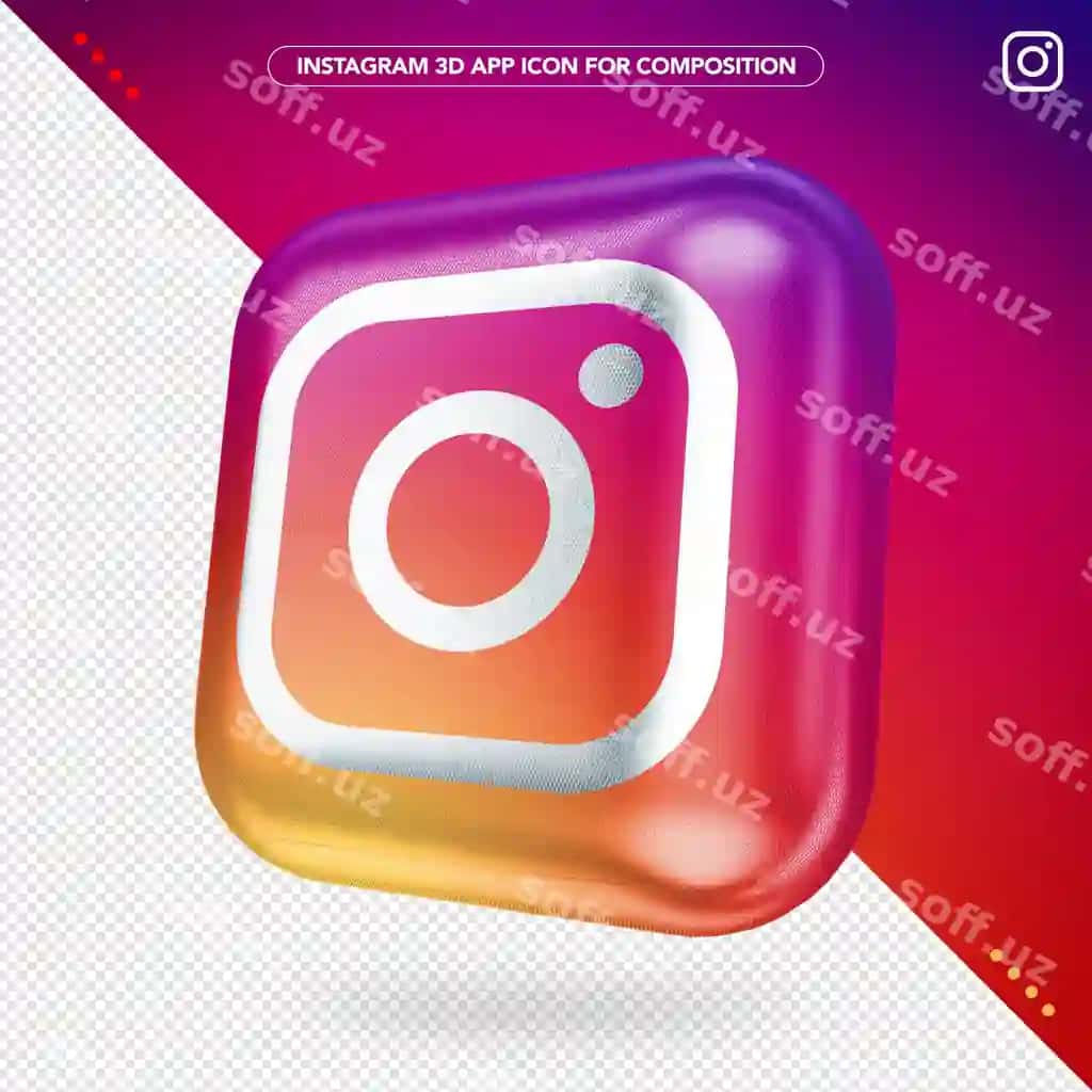 3D Instagram ilova aylantirilgan tugma mockup | 3d instagram app rotated button mockup