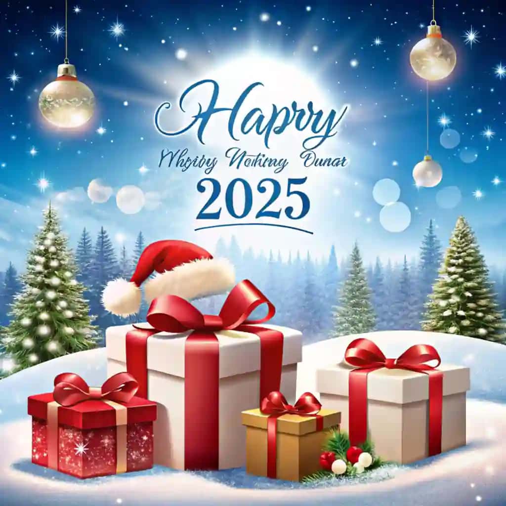 Yangi yil 2025 qorli Rojdestvo daraxti Rojdestvo fonida bezatilgan | New year 2025 snowy christmas with decorated tree christmas background