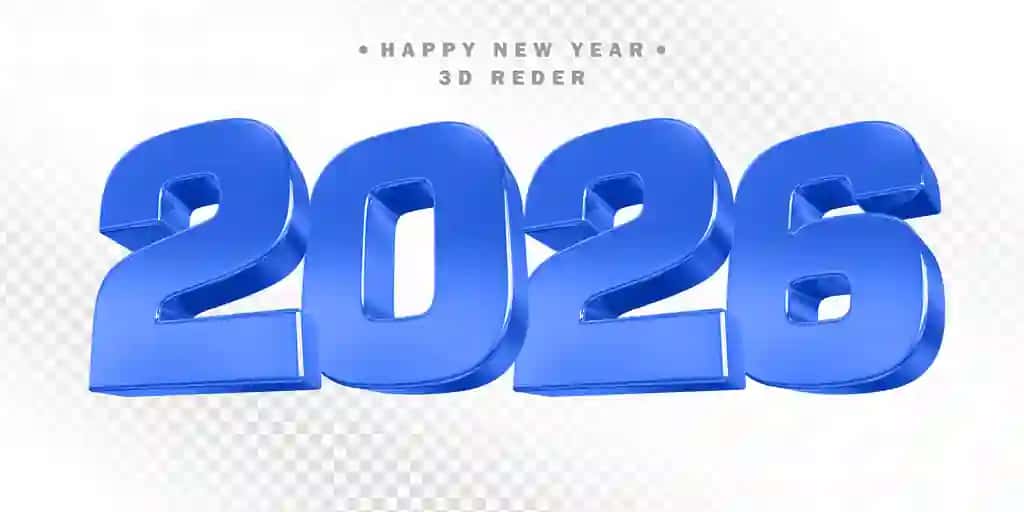 Yangi yilingiz bilan 2026 ko'k 3d render | Happy new year 2026 blue 3d render