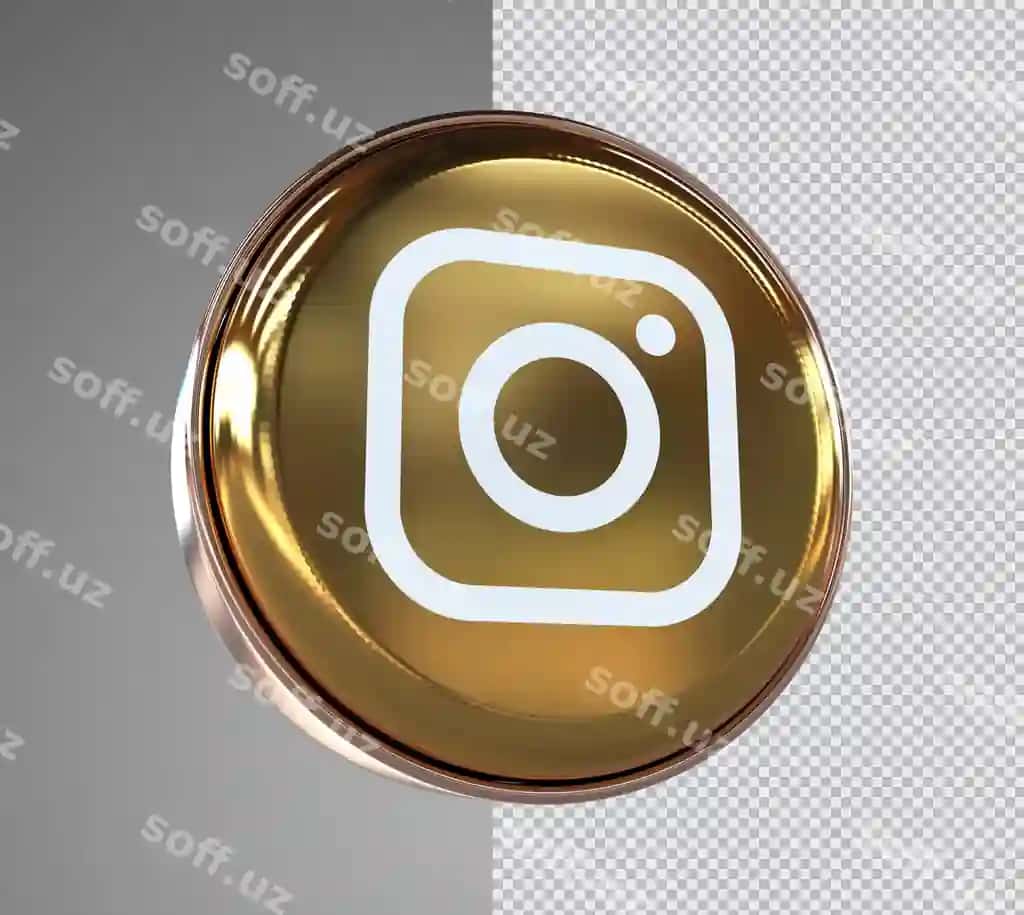 Oltin Instagram ikonasi 3d rendering | Gold instagram icon 3d rendering 2