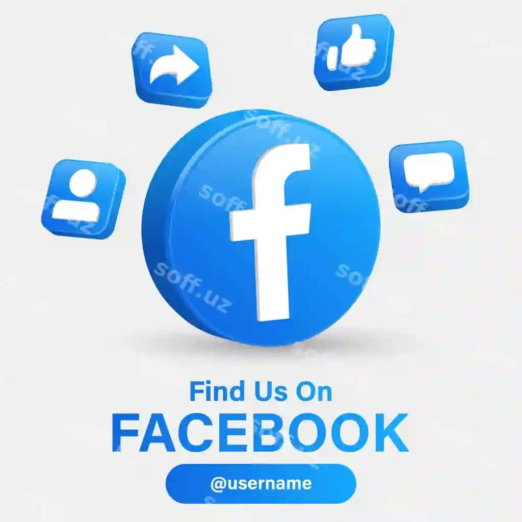 Bizni 3D logotipli zamonaviy ramkali facebook ijtimoiy media logotiplarini kuzatib boring | Follow us facebook social media logos with 3d logo modern frame