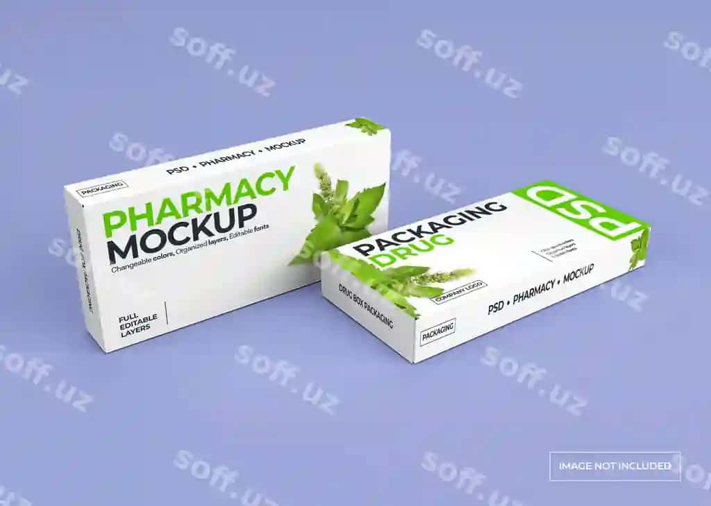 Medikamentlar qutisi brendlash qadoqlash namunasi | Medication box branding packaging mockup