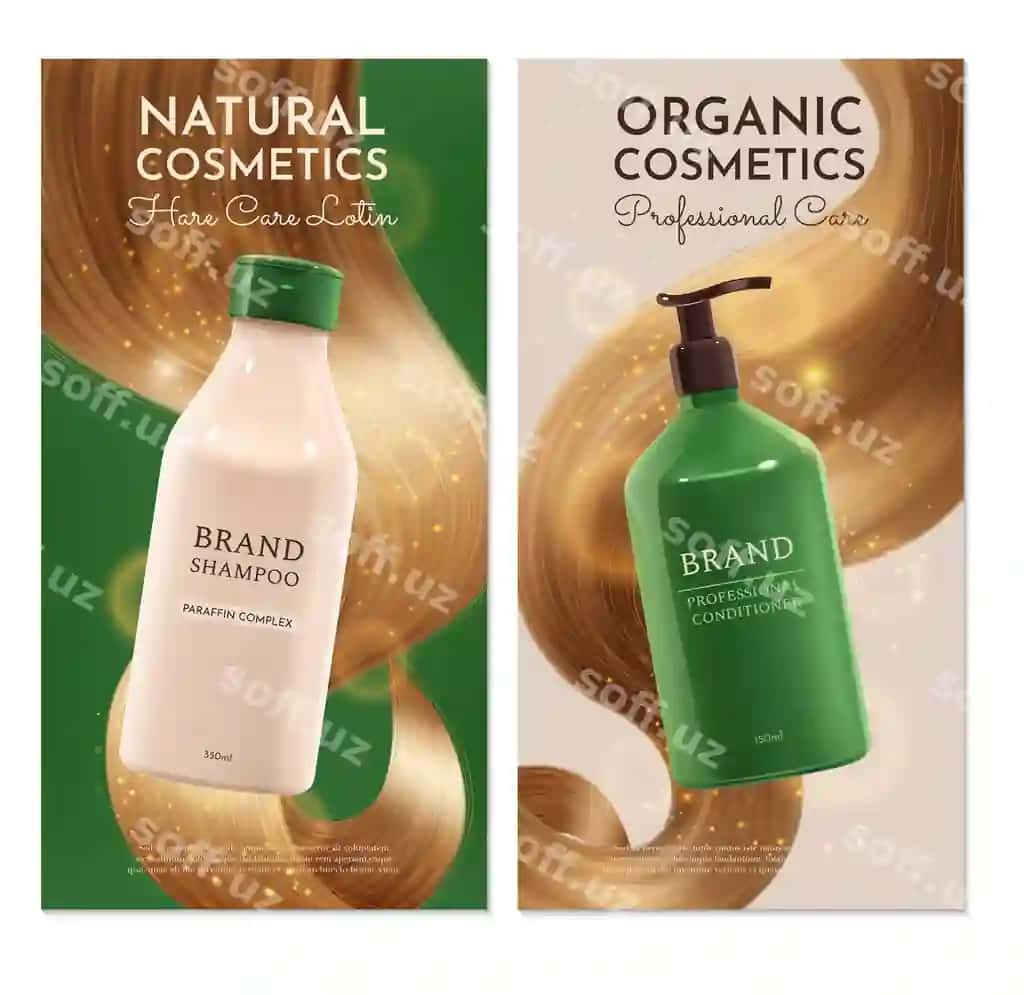 Haqiqiy soch mahsulotlari vertikal baner shablon to'plami | Realistic hair products vertical banner template set collection