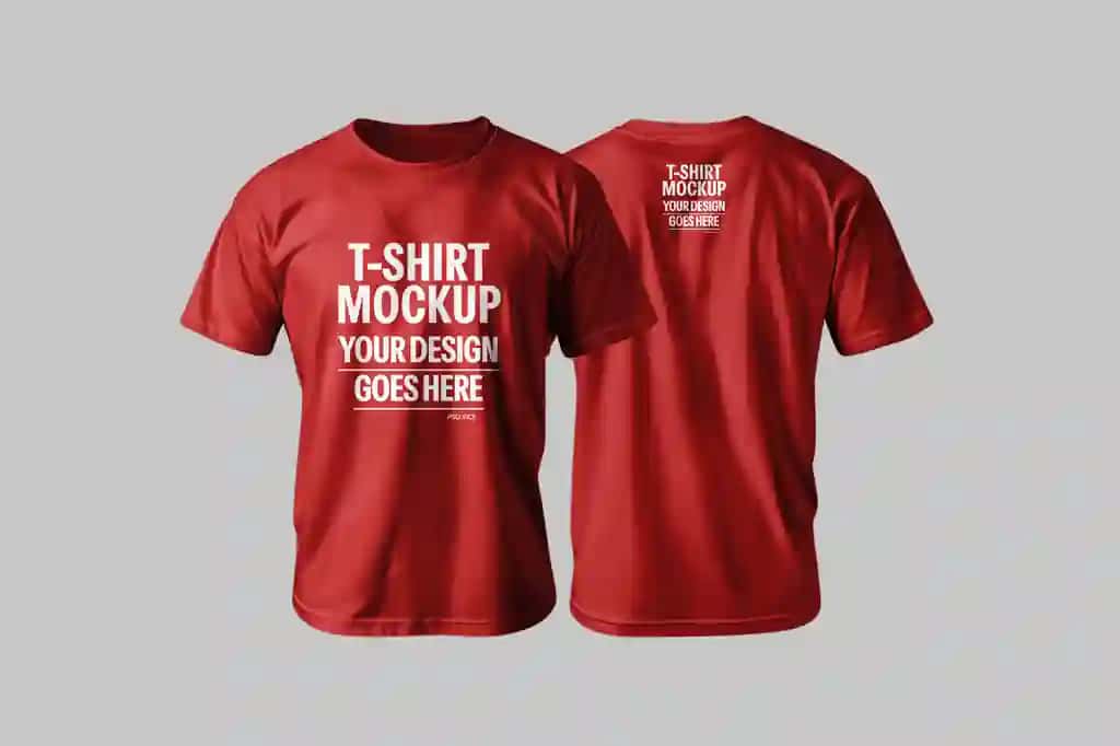 Qizil futbolka maketining old va orqa ko'rinishi | Red t shirt mockup front back view