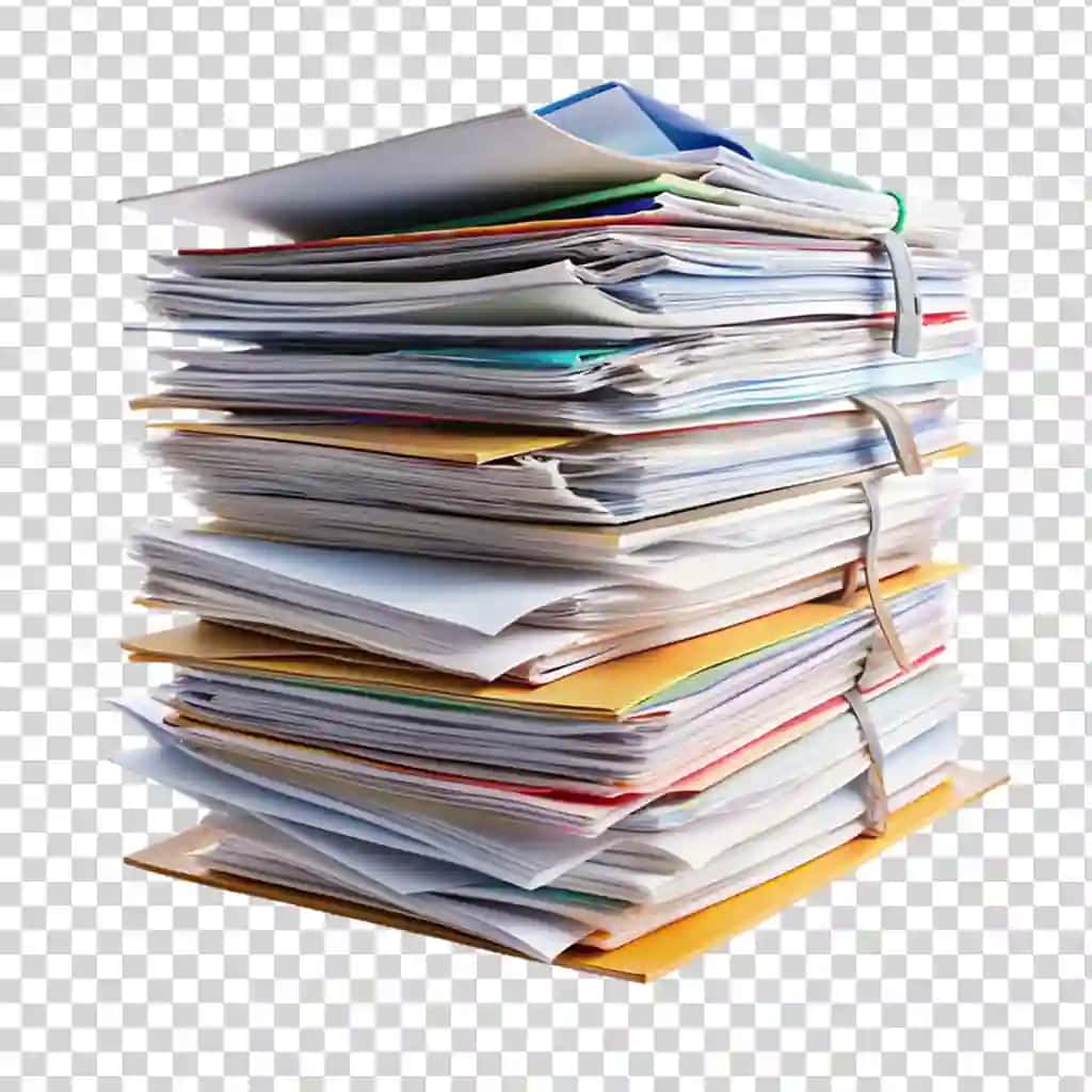 Izolyatsiya qilingan shaffof fonda ish hujjatlari qog'ozlarini to'plang | Stack business documents papers isolated transparent background