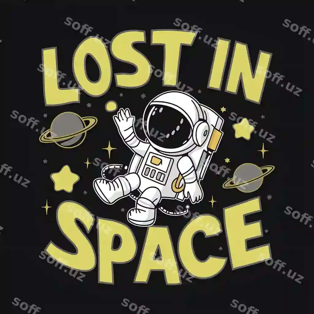 Futbolka dizayn matni yo'qolgan kosmik tasvir multfilm kosmonavt yulduzlar bilan o'ralgan suzuvchi kosmik | T shirt design text lost space image cartoon astronaut floating space surrounded by stars