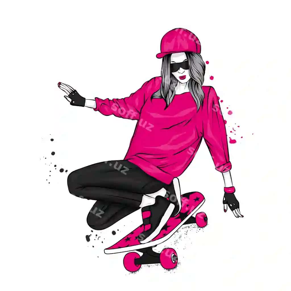 Chiroyli qiz skaytboard illustratsiyasi | Beautiful girl skateboard illustration