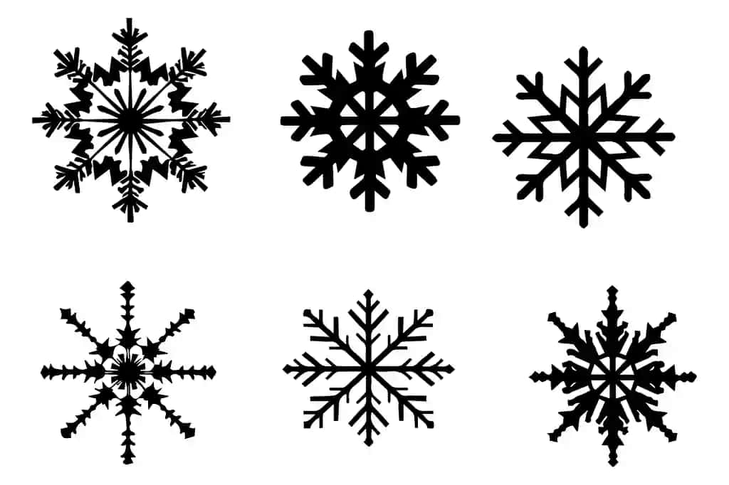 Qora siluet qor parchasi vektor dizayni | Black silhouette snowflake vector designe