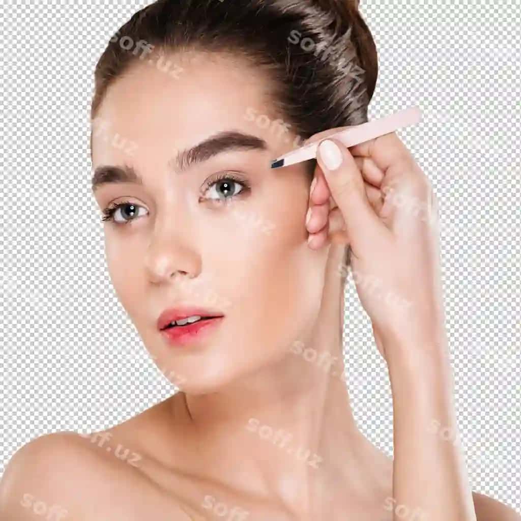 Yumshoq teriga ega yosh qoramag'iz ayolning qoshlarini terayotgan portreti | Portrait young brunette woman with soft skin plucking eyebrows with