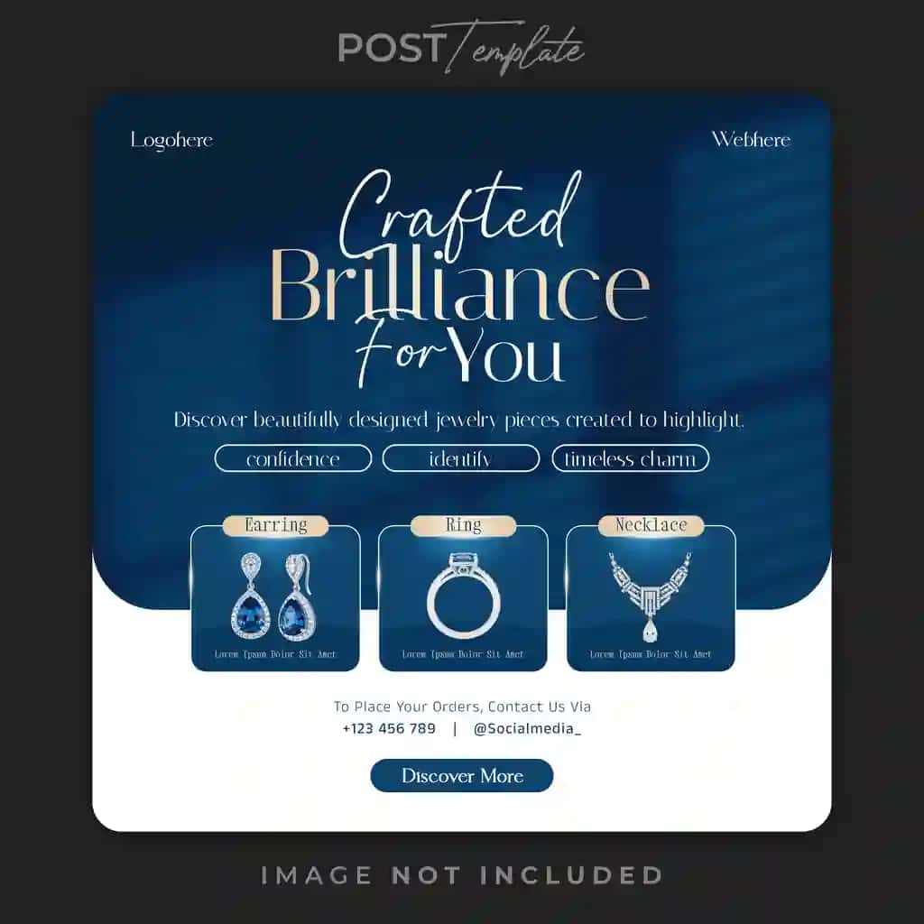 Elegant hashamatli taqinchoqlar ijtimoiy media post shablon premium brendi | Elegant luxury jewelry social media post template premium brand