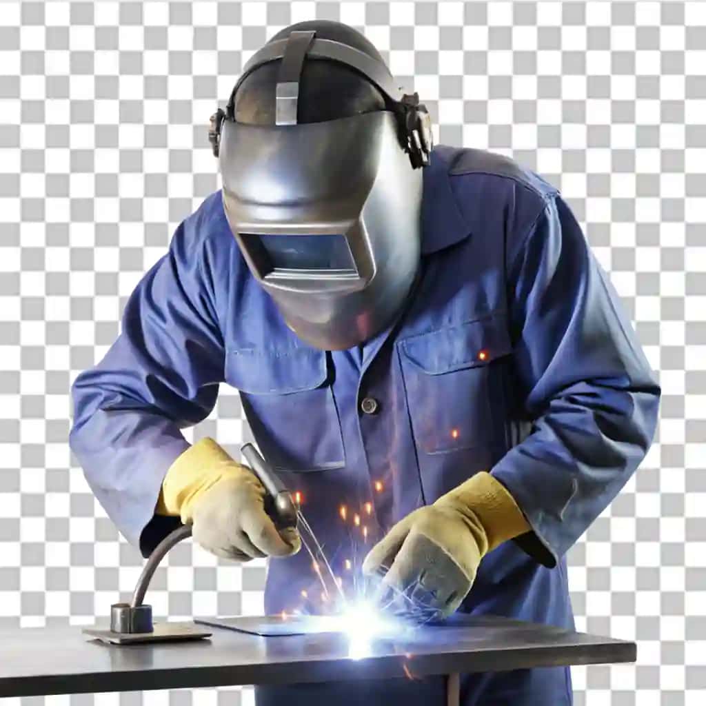 Shaffof fonda metall buyumni payvandlaydigan odam | Man welding metal object transparent background