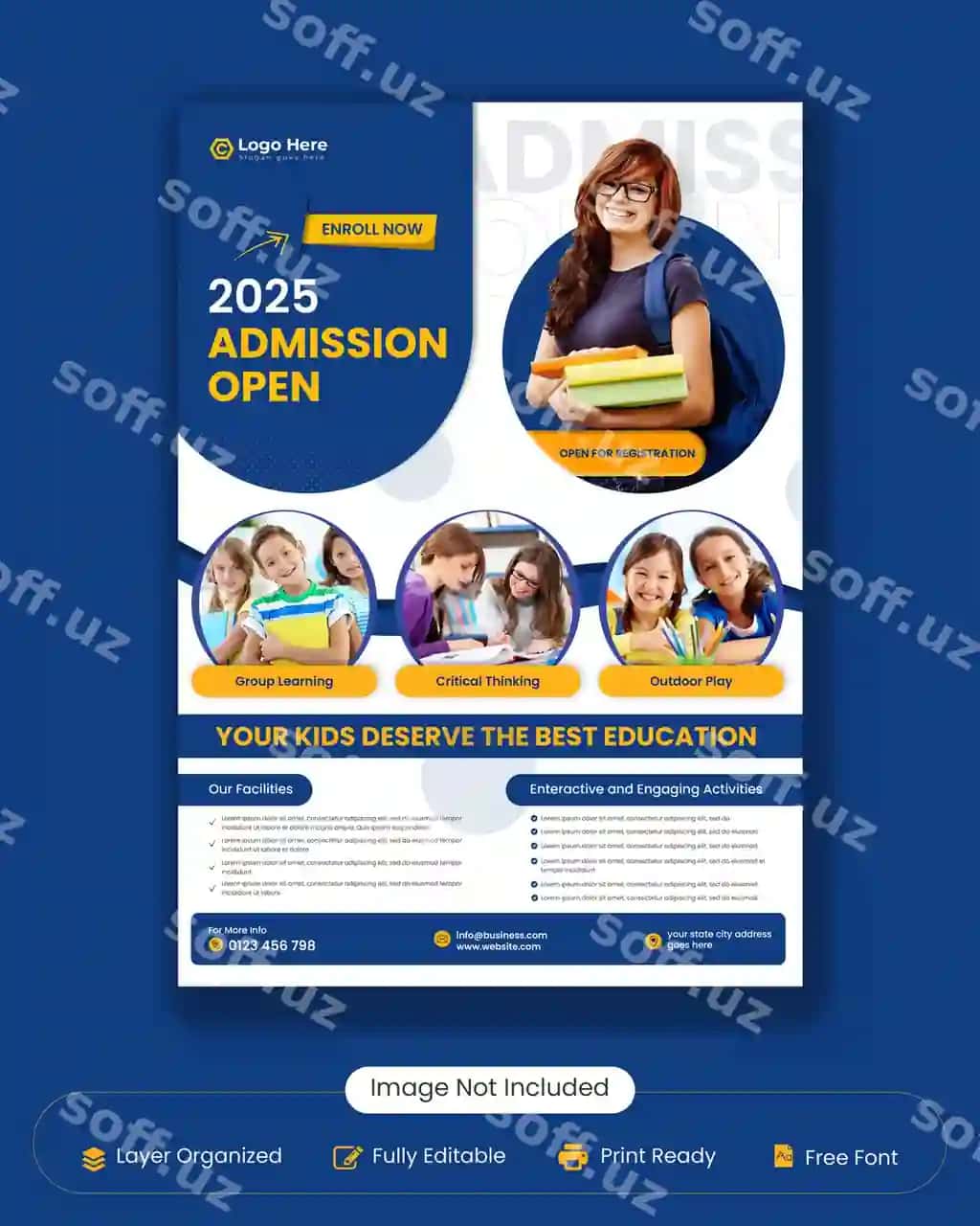 Ochiq qabul flyeri ta'lim qabul shabloni premium layout | Admission open flyer education admission template layout premium