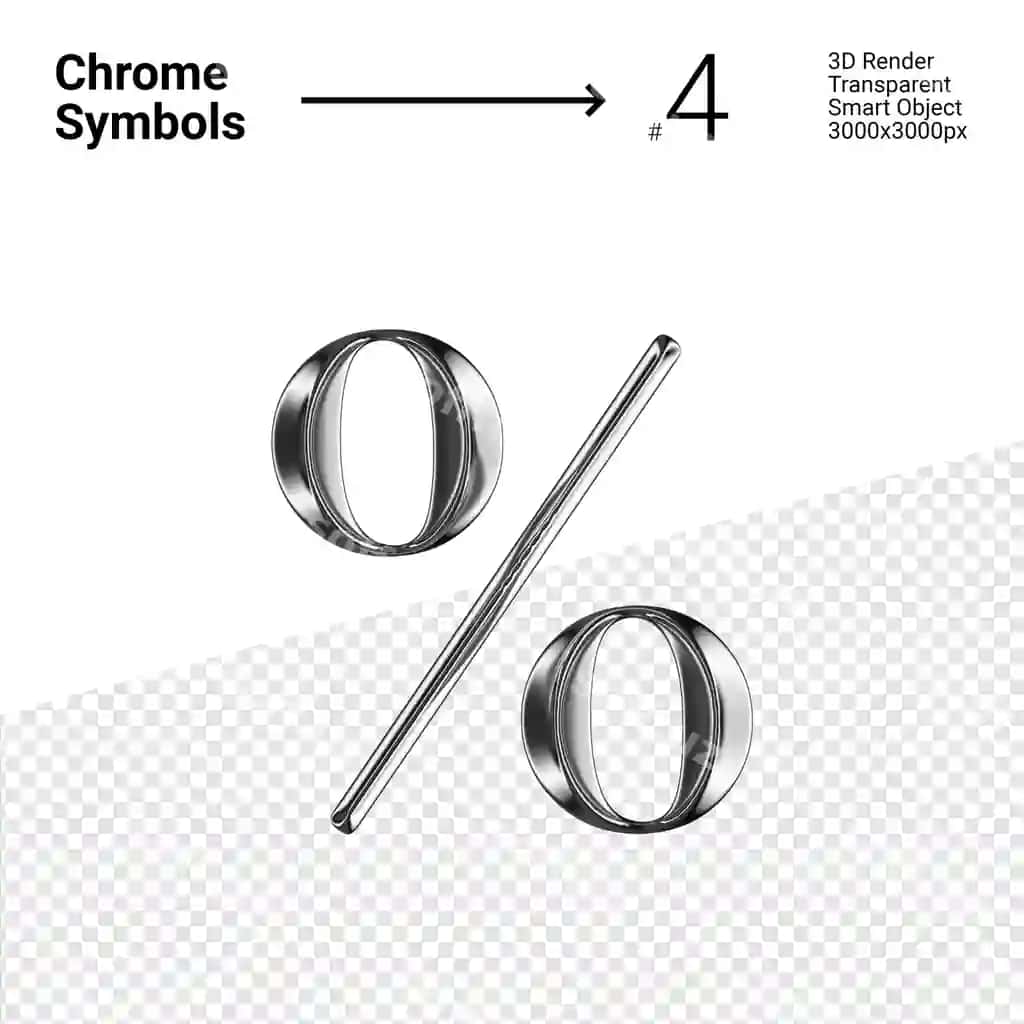 3D renderlangan kumush xrom belgisi foiz | 3d rendered silver chrome symbol percent