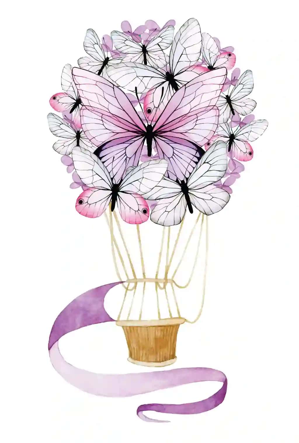 Nafis muloyim kapalaklar gullari bilan akvarel chizilgan shar | Watercolor drawing balloon with flowers butterflies delicate gentle