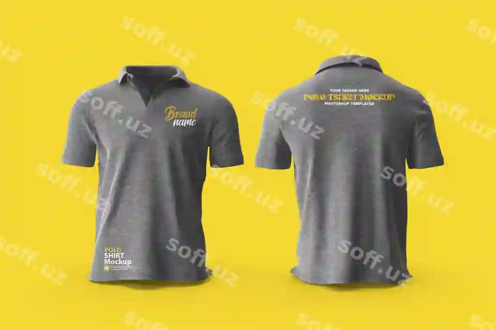 Old va orqa ko'rinishi kulrang polo futbolka | Front back view grey polo tshirt