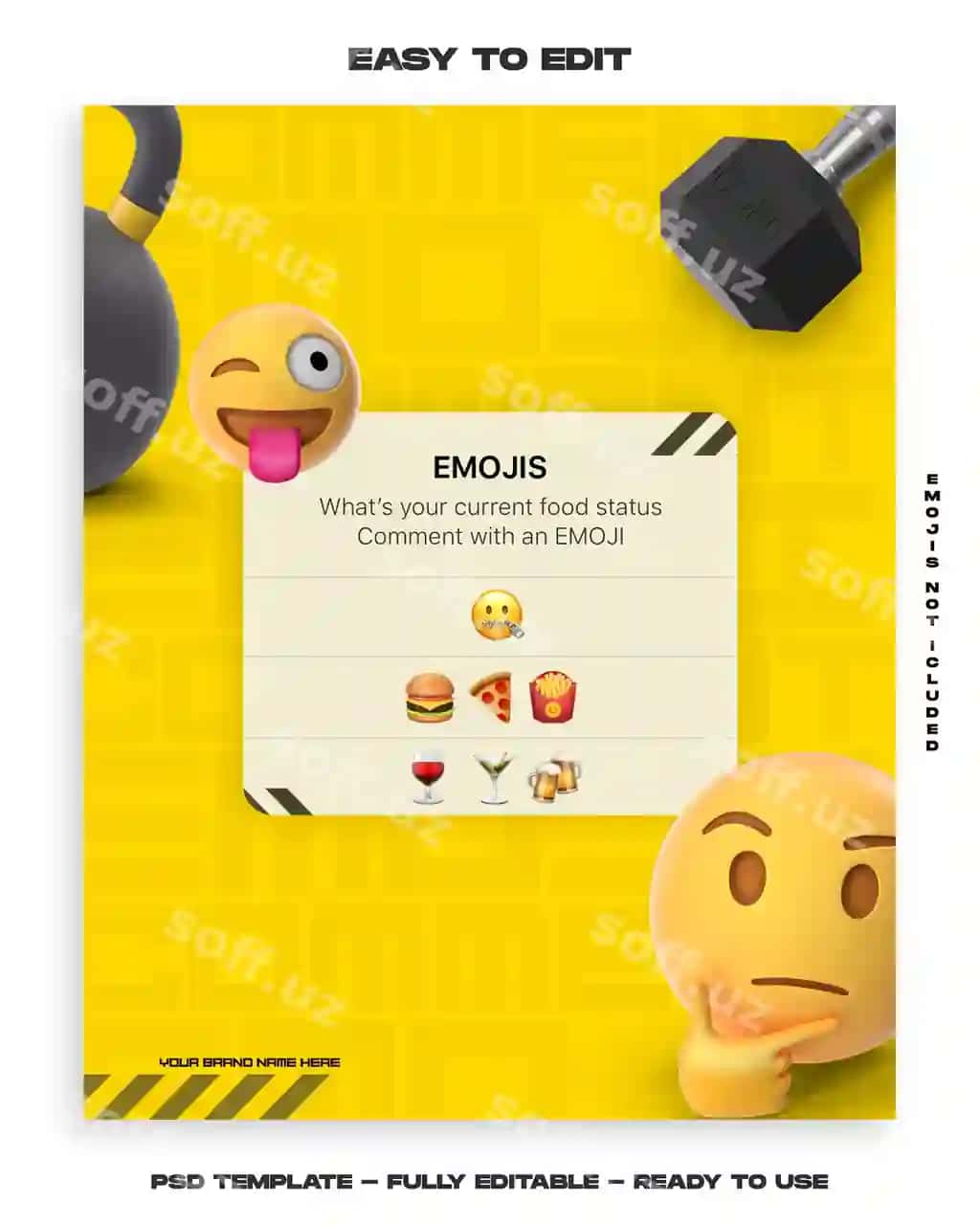 Psd fitness jim ijtimoiy media Instagram post va hikoya dizayn emoji | Psd fitness gym social media instagram post story design emojis